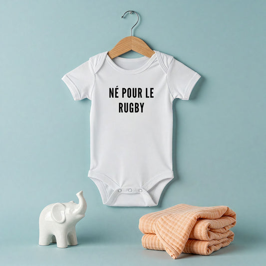 Né pour le rugby – Body bébé coton bio