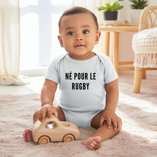 Né pour le rugby – Body bébé coton bio
